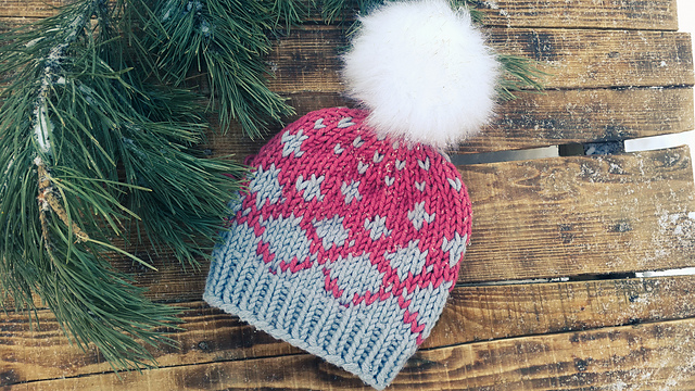 Pink chunky colorwork hat