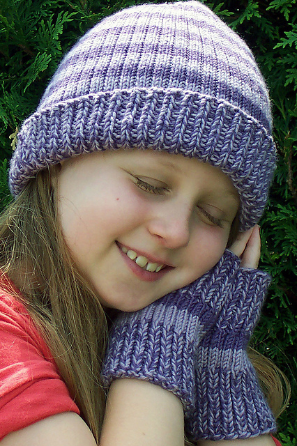 Stripey Hat and Wrist Warmers