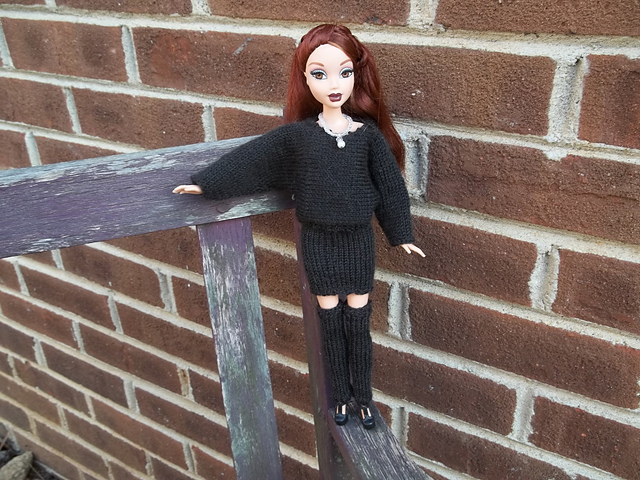 #1055 Pink Sweater w/dolman sleeves  gray skirt
