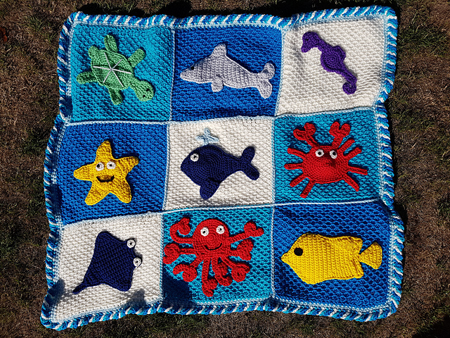 Patchwork Ocean Baby Blanket & Octopus Rattle
