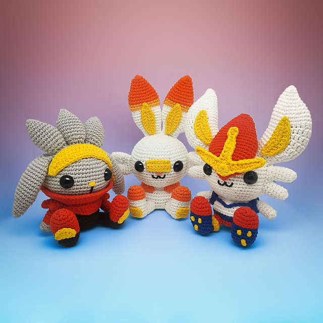 Ravelry: Scorbunny, Raboot & Cinderace pattern by Erin Kim