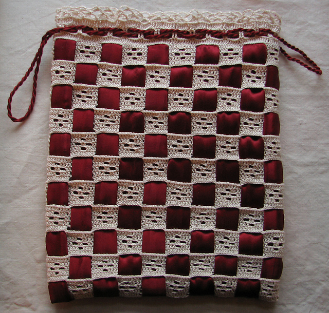 Crocheted Reticule Bag with Silk Ribbons