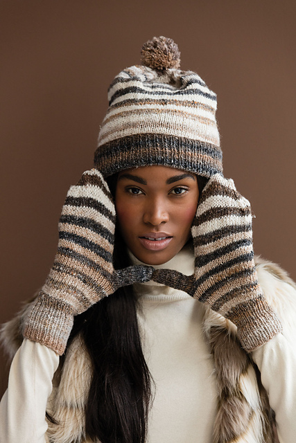 Striped Slouch Hat and Mittens