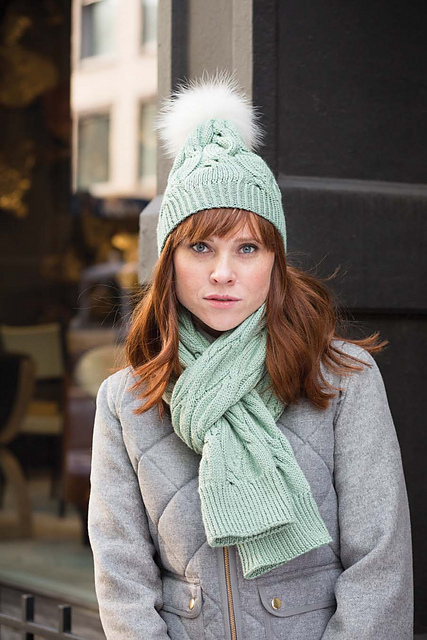 #13 Cabled Sleeve Scarf & Pom Hat