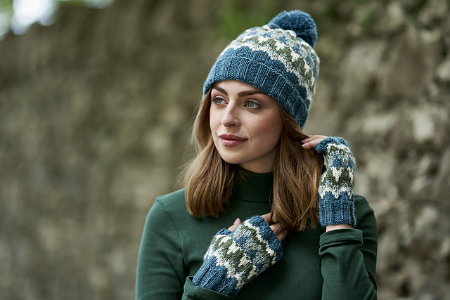 Drew hat & wrist warmers (patterned)