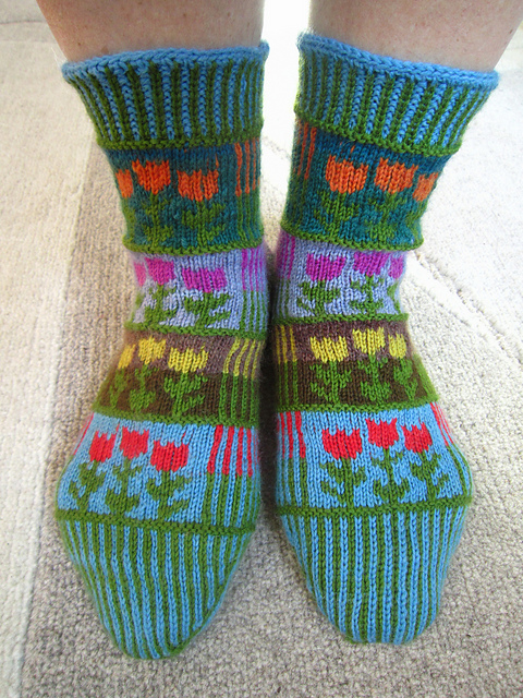 Stripes & Tulips Socks or Knee-highs