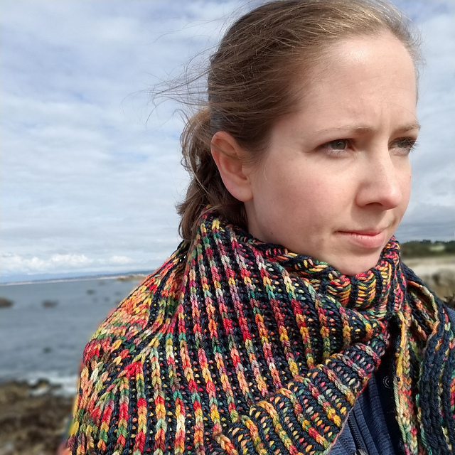 Waves at Dusk: Brioche Triangle Shawl