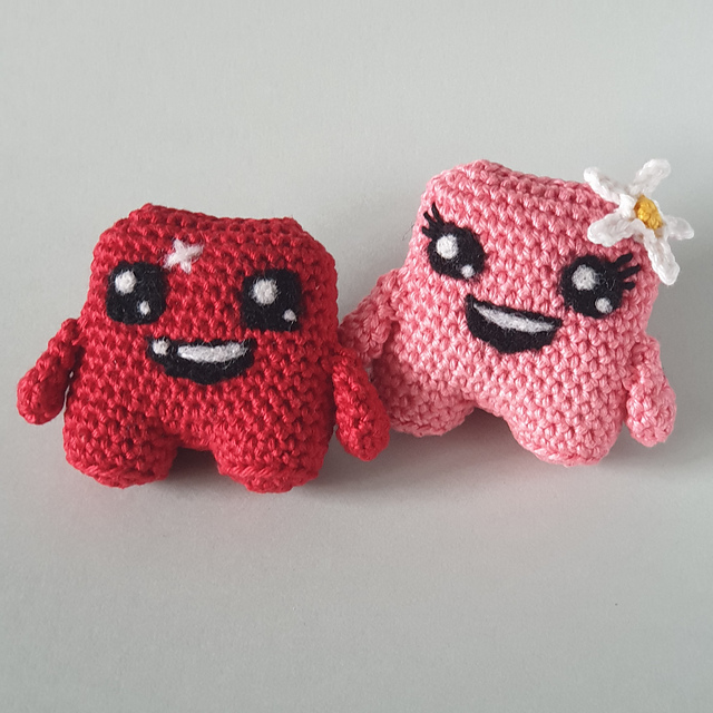Ravelry Super Meat Boy & Bandage Girl pattern by WoollyCubs