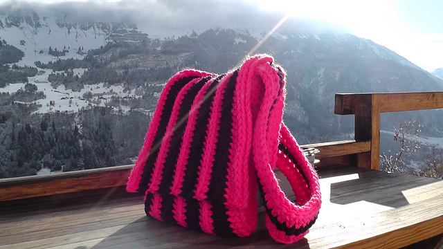 Stripes ribbing crochet bag / Streifen Häkeltasche