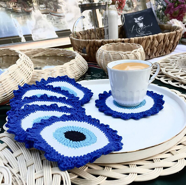 Evil eye protection crochet coaster