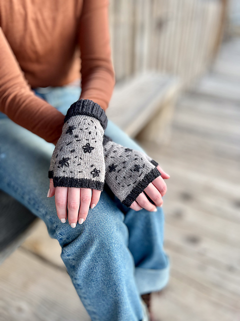 Embroidered Cosmos Mitts
