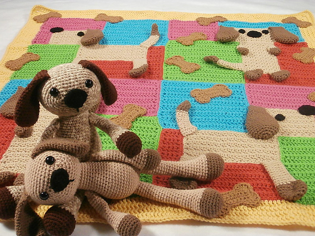 Scrappy Dog Blanket and Amigurumi