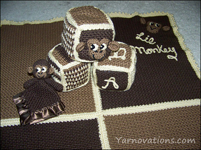 Lil Monkey Baby Blanket, Lovey & Block Set