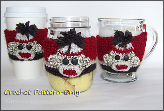 Face of Sock Monkey Cup Cozy