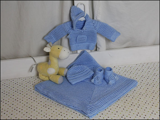 Baby Blue Faux Stockinette Baby Set