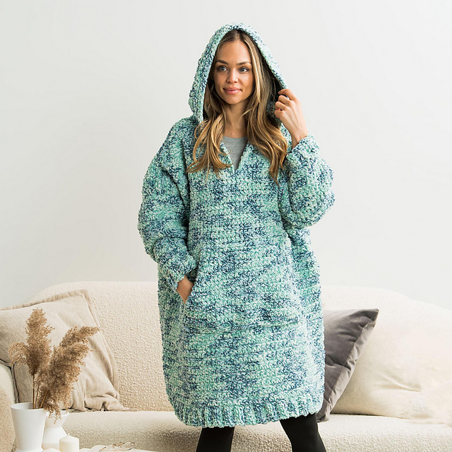 Ravelry: Lounge Around Crochet Blanket Hoodie pattern by Yarnspirations  Design Studio