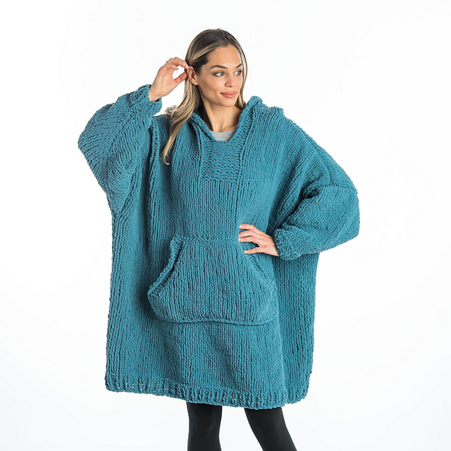 Ravelry Lounge Around Knit Blanket Hoodie pattern by Yarnspirations Design Studio