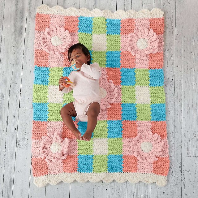 Gingham & Flowers Baby Blanket