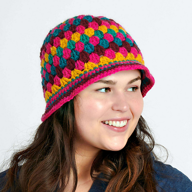 Ravelry granny stripes bucket hat pattern by yarnspirations design studio