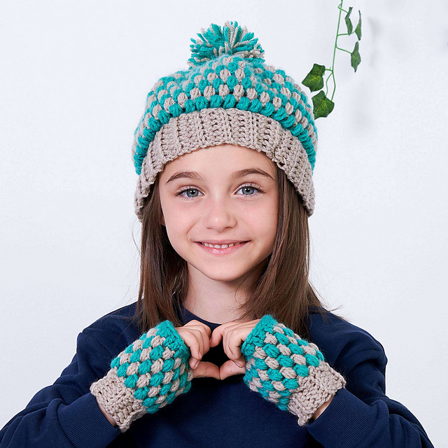 Mom 'N Me Puff Hat and Fingerless Gloves