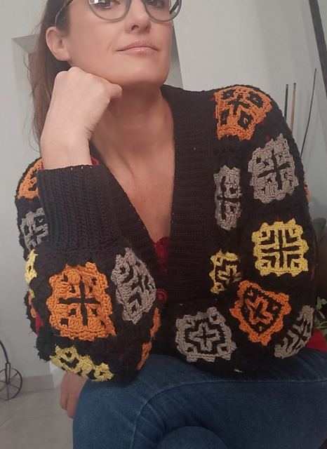 Ravelry: Multi-Colour Mosaic Granny Cropped Cardigan pattern by