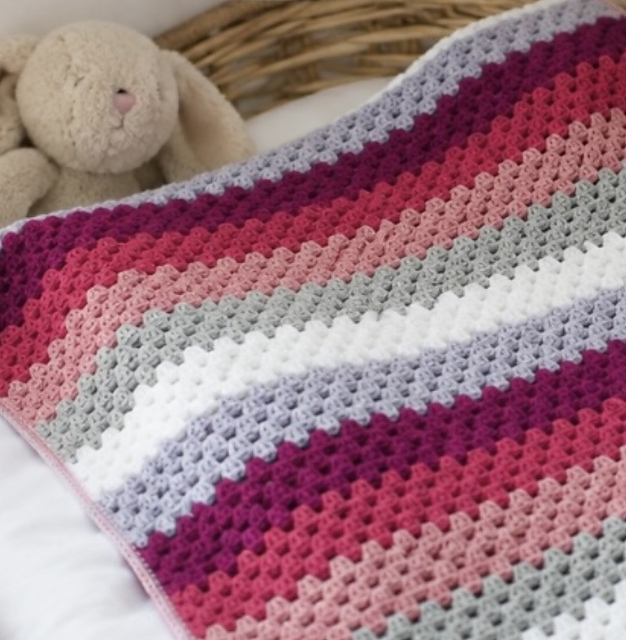 Granny Stripe Blanket with Crab Stitch Border