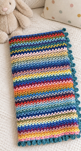 V Stitch Blanket & Pompom Border