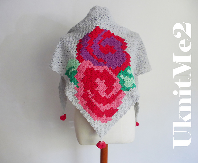 C2c Triangle Scarf Roses Shawl