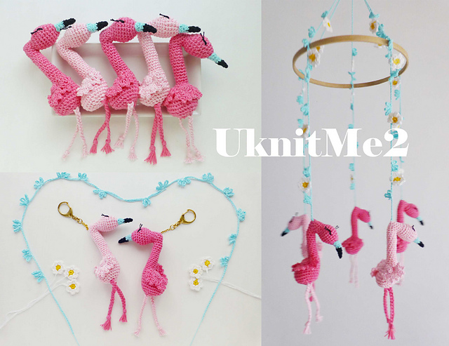 Flamingo amigurumi mobile / keychain