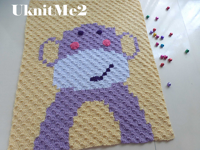 c2c Blanket Monkey Motif Block