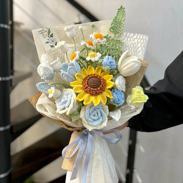 8in1 Sunflower Rose Crochet Flower Bouquet