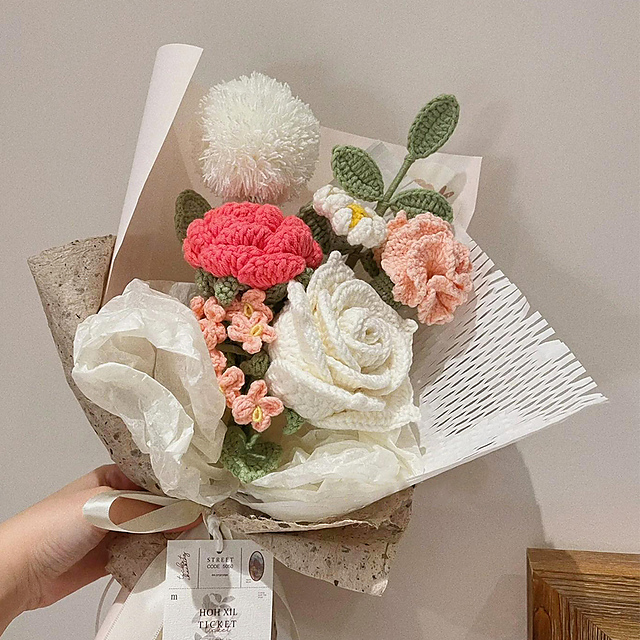 7in1 Simple Thai Rose Crochet Bouquet