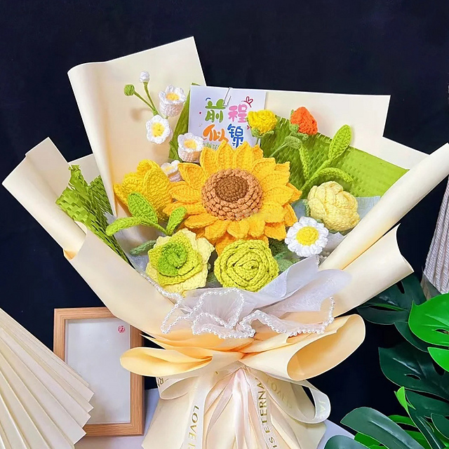 8in1 Rose Sunflower Crochet Flower Bouquet