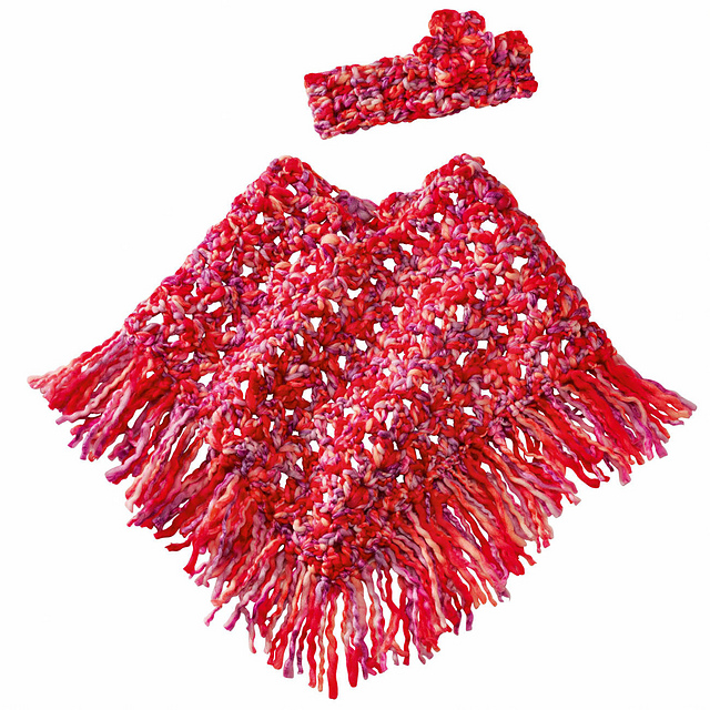 Modell 248/0 Gehäkelter Kinderponcho mit Stirnband