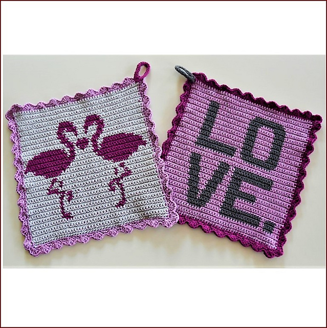 Topflappen - Potholders Flamingo LOVE