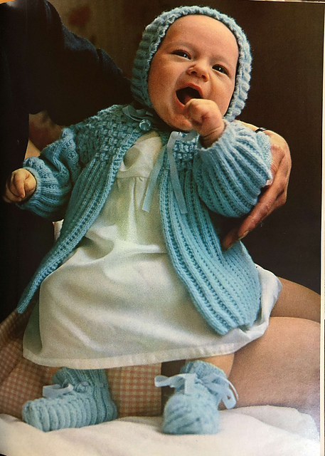 Smocked jacket, bonnet and bootees