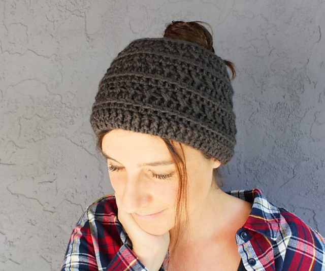 Boho-y messy bun hat