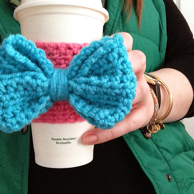 Bow Crochet Coffee Cozy
