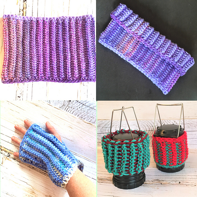 Tunisian Brioche Cowl, Mitts, Lantern Cozy Set