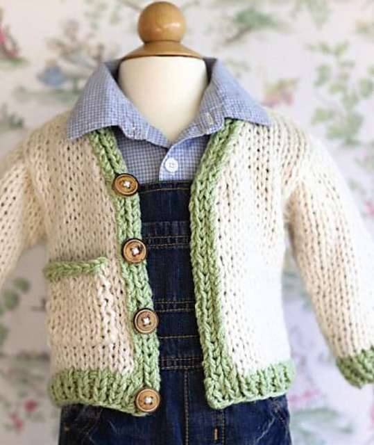 Green & White Cardigan