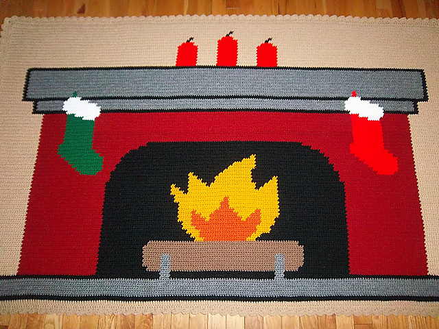 Christmas fireplace afghan