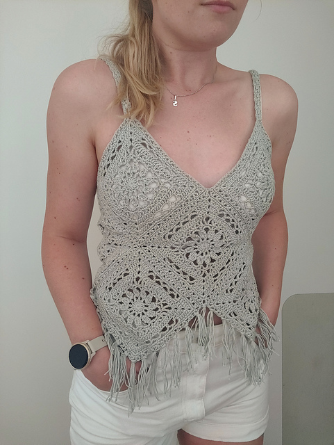 Granny square top with fringes