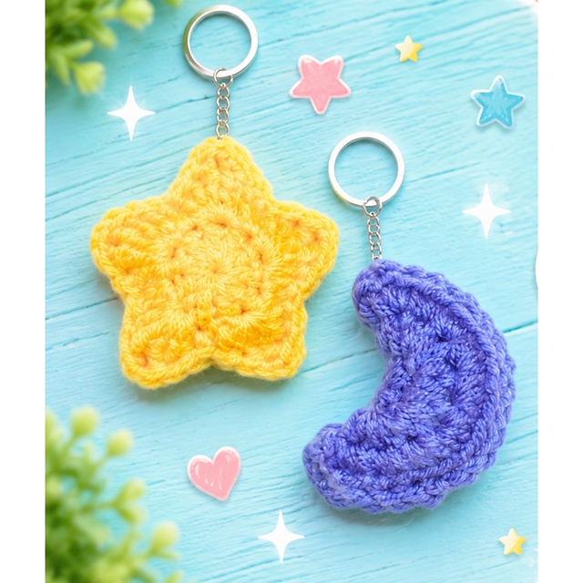 Moon and Star Keychains