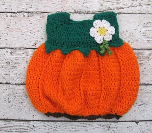 crochet pumpkin dress pattern Crochet Baby Halloween Pumpkin Dress Pattern: Headband & Booties (PDF Pattern)