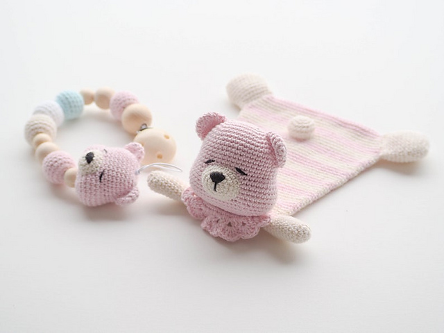 Teddy bear Lovey and Pacifier Clip