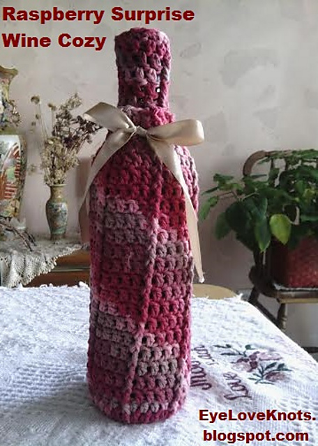 Raspberry Surprise Front Post Wine Cozy