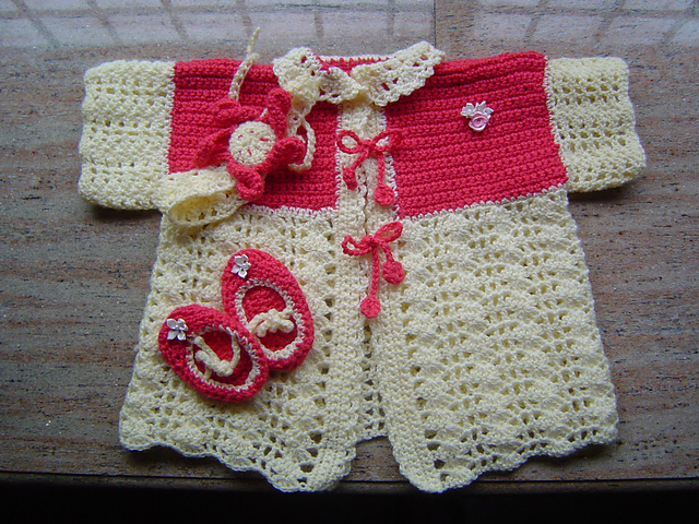 Lacy Crocheted Baby Outfit--Cardigan/Jacket