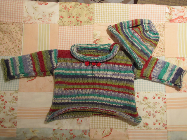 Rolled Neck Baby Pullover and Hat