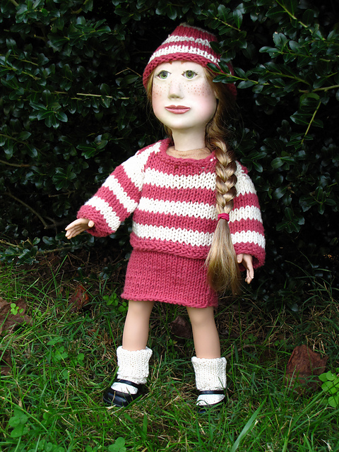 Striped Sweater, Hat, and Skirt: To Fit 18" Dolls