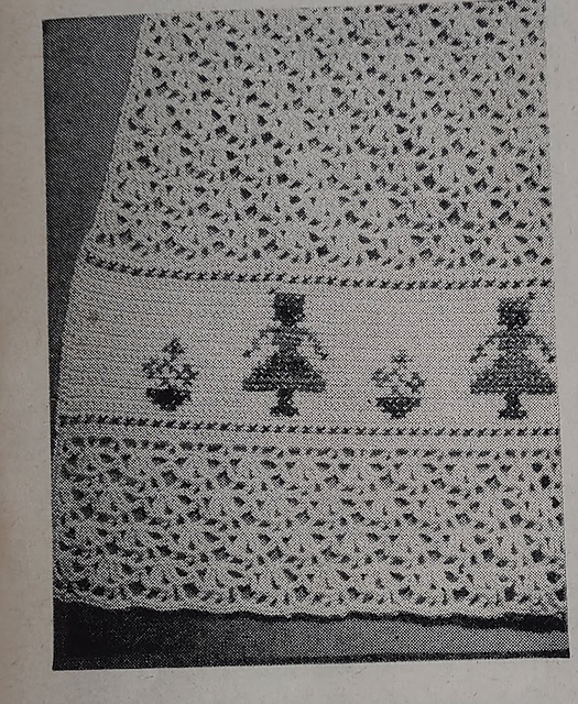 Embroidered band on Crochet Apron
